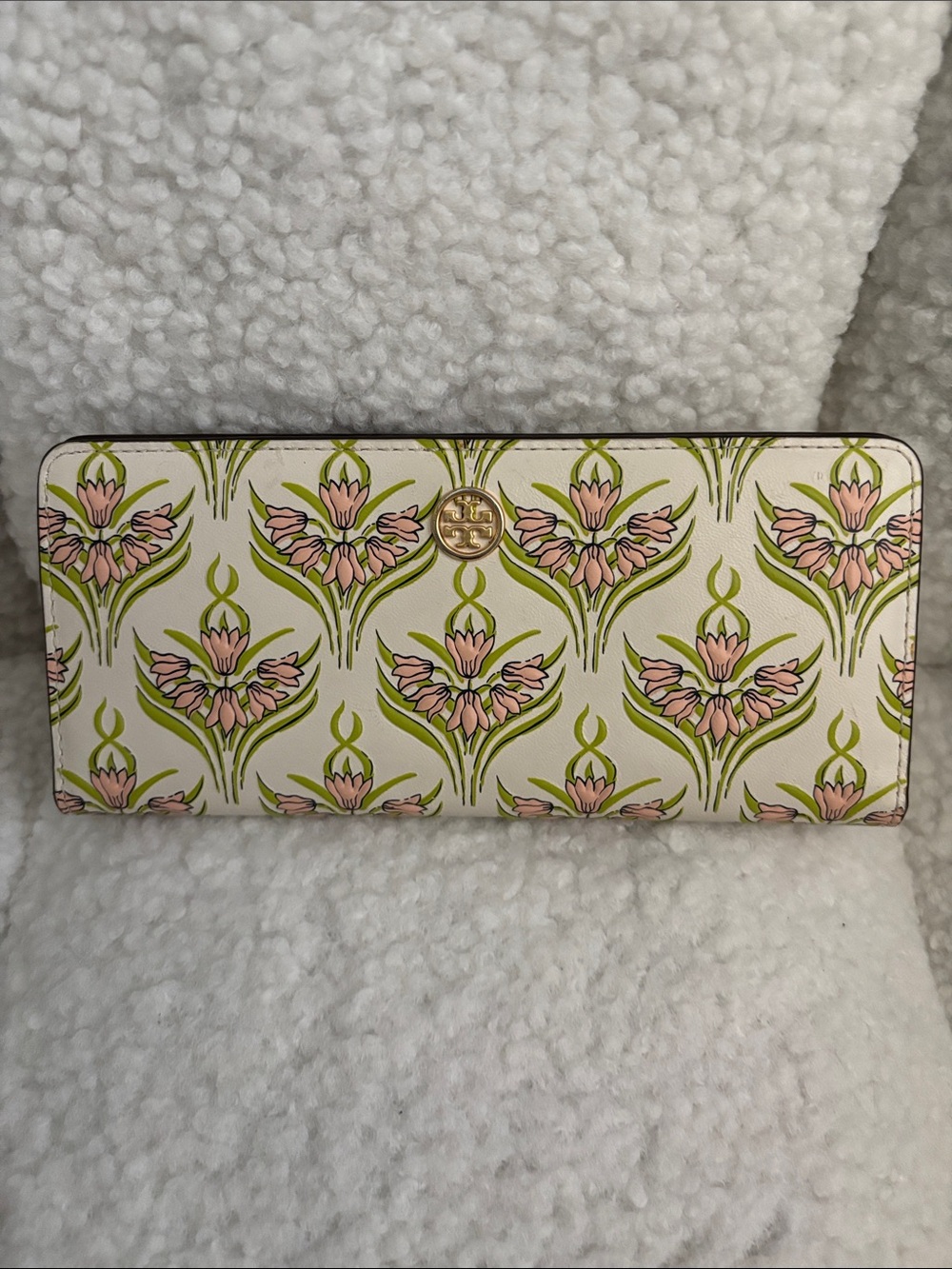 Tory Burch Pink and Green Floral Zip Wallet